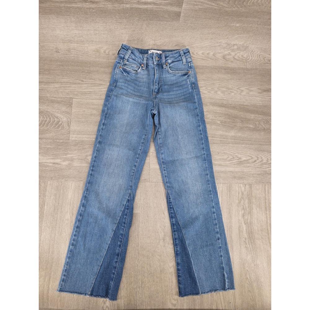 PAIGE Relaxed Colette Shadow Inset Jeans Women's 23 Lovey Blue Wide Leg Crop